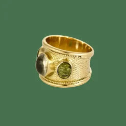 Bague jonc or et pierres de couleurs