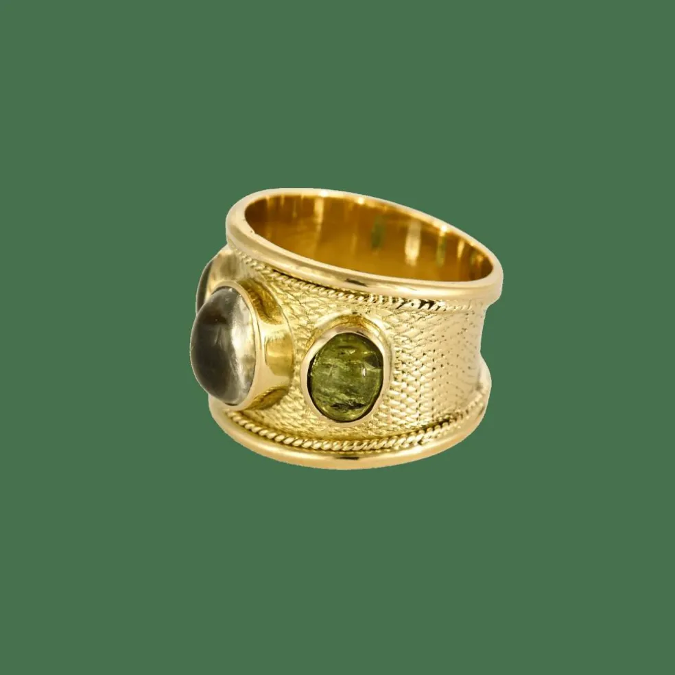 Bague jonc or et pierres de couleurs