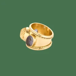 BAGUE JONC OR ET PIERRES DE COULEUR.