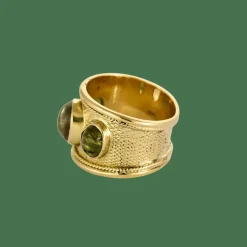 Bague jonc or et pierres de couleurs