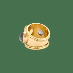 BAGUE JONC OR ET PIERRES DE COULEUR.