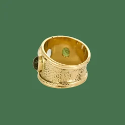 Bague jonc or et pierres de couleurs