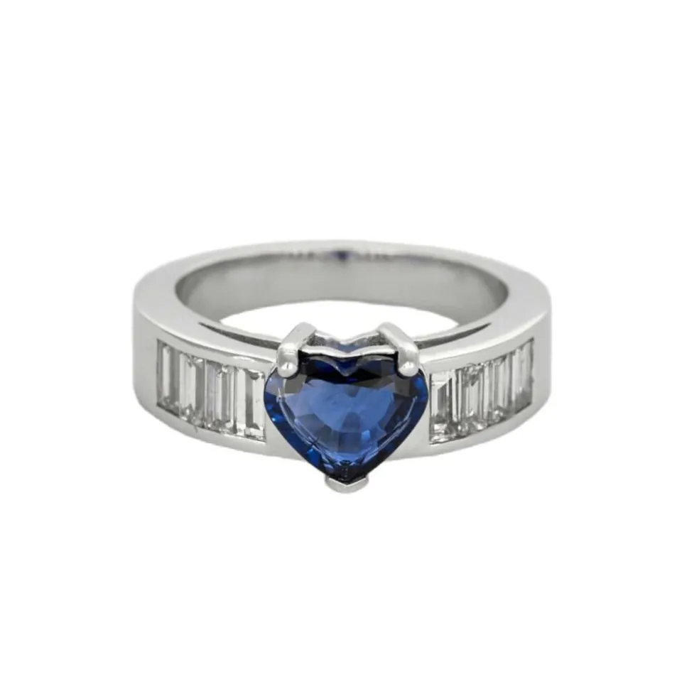 Bague jonc or gris, saphir et diamants
