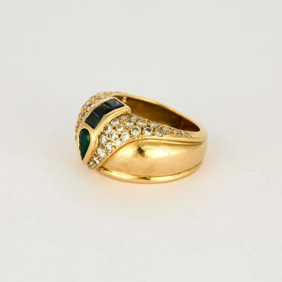Bague Jonc, or jaune, diamants, émeraude, saphirs