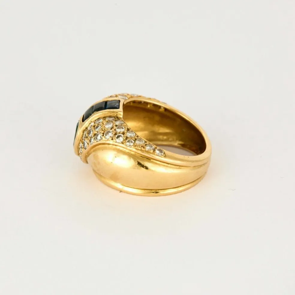 Bague Jonc, or jaune, diamants, émeraude, saphirs