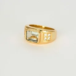 Bague jonc or jaune et aigue-marine
