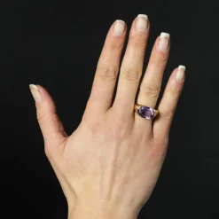 Bague jonc or jaune et améthyste