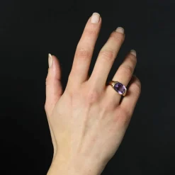 Bague jonc or jaune et améthyste