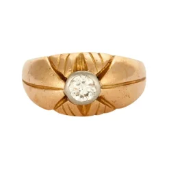 Bague jonc or jaune et gris diamant