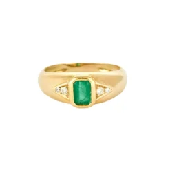 Bague jonc, or jaune, émeraude et diamants