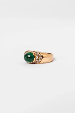 Bague Jonc or jaune, émeraude et diamants