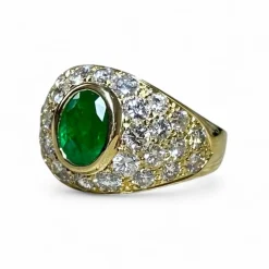 Bague jonc or jaune émeraudes diamants