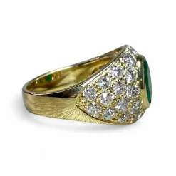Bague jonc or jaune émeraudes diamants