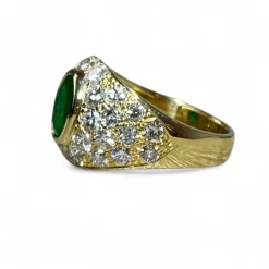 Bague jonc or jaune émeraudes diamants