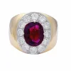 Bague jonc, or jaune, or blanc, rubis et diamants.