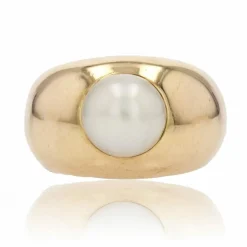 Bague jonc or jaune perle bouton