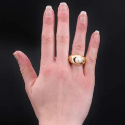 Bague jonc or jaune perle bouton