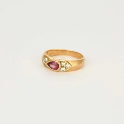 Bague jonc or jaune saphir rose diamants