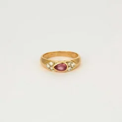 Bague jonc or jaune saphir rose diamants