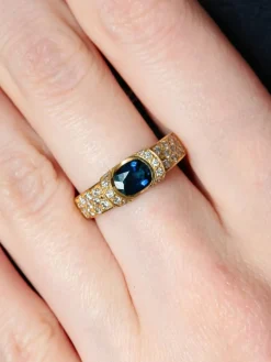 Bague Jonc Or jaune Saphir Diamants