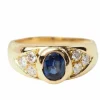 Bague Jonc or jaune, spinelle bleu et diamants