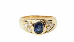 Bague Jonc or jaune, spinelle bleu et diamants