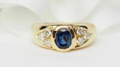 Bague Jonc or jaune, spinelle bleu et diamants