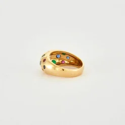 Bague jonc or multiples pierres