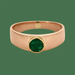 Bague jonc or rose et émeraude