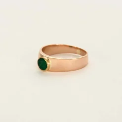 Bague jonc or rose et émeraude