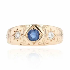 Bague jonc or rose saphir diamants