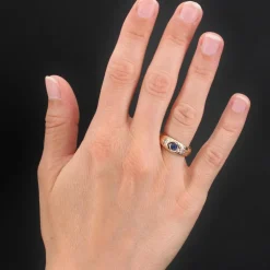 Bague jonc or rose saphir diamants
