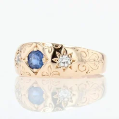 Bague jonc or rose saphir diamants