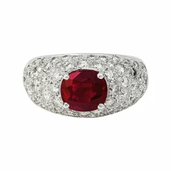 Bague jonc pavage diamant, rubis 1,78 carats.