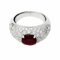 Bague jonc pavage diamant, rubis 1,78 carats.