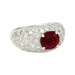 Bague jonc pavage diamant, rubis 1,78 carats.