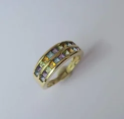 Bague jonc pierres fines multicolores or