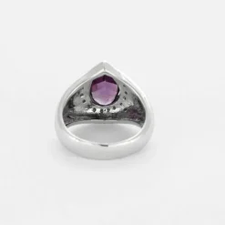 Bague jonc poire en or blanc 14K, Améthyste et diamants