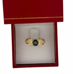 Bague jonc saphir ancien et diamants monture or jaune