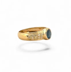 Bague jonc saphir ancien et diamants monture or jaune