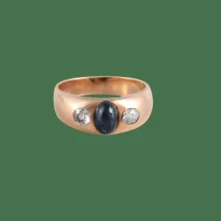 Bague Jonc Saphir cabochon Diamants