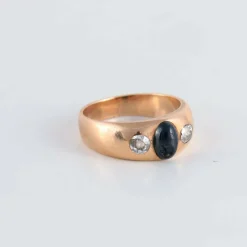 Bague Jonc Saphir cabochon Diamants