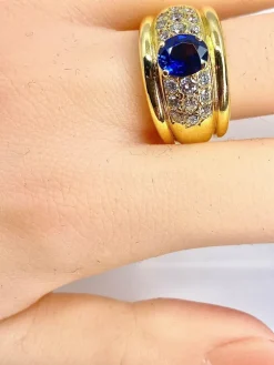 Bague jonc saphir diamants