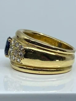 Bague jonc saphir diamants