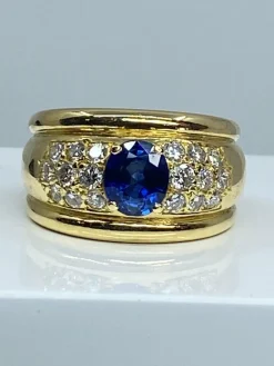 Bague jonc saphir diamants