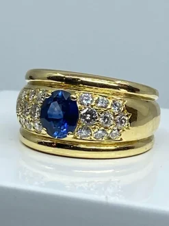 Bague jonc saphir diamants