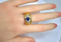Bague jonc saphir diamants
