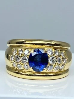 Bague jonc saphir diamants