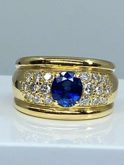 Bague jonc saphir diamants