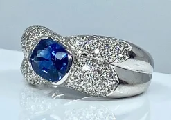 Bague jonc saphir et diamants